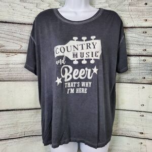 Maurices Large Country Music & Beer Graphic Tee Gray Short Sleeve